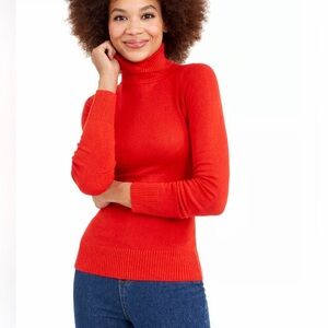 French Connection womens red turtleneck sweater size M soft rayon knit preppy